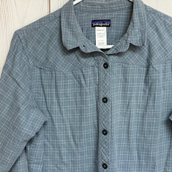 Patagonia Women’s Organic Cotton Button-Down Shirt Large Blue/Gray EUC - Picture 2 of 10